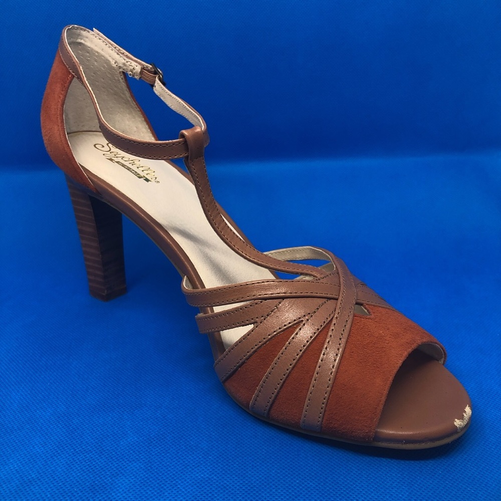 Seychelles Rust Suede Tan leather heels